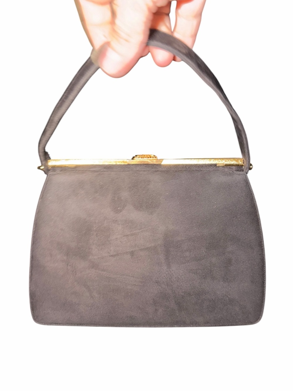Prestige black suede evening bag with original mirror